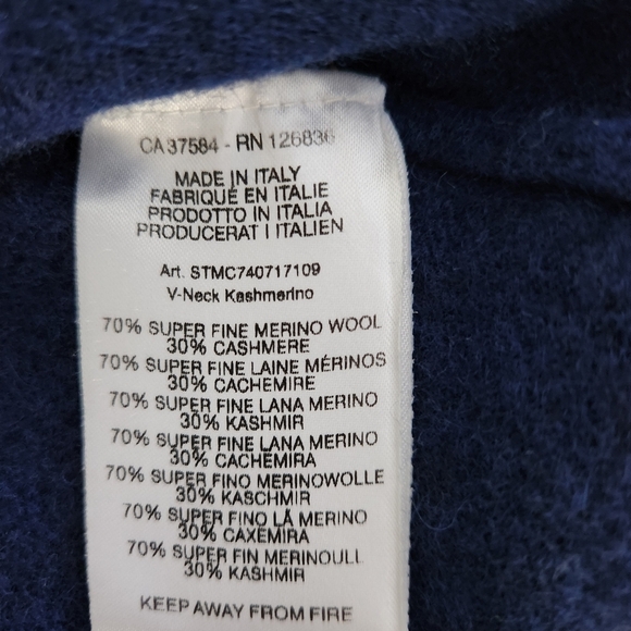 J.LINDEBERG Blue super fine merino and cashmere V-Neck Sweater - Size Medium - Picture 5 of 8